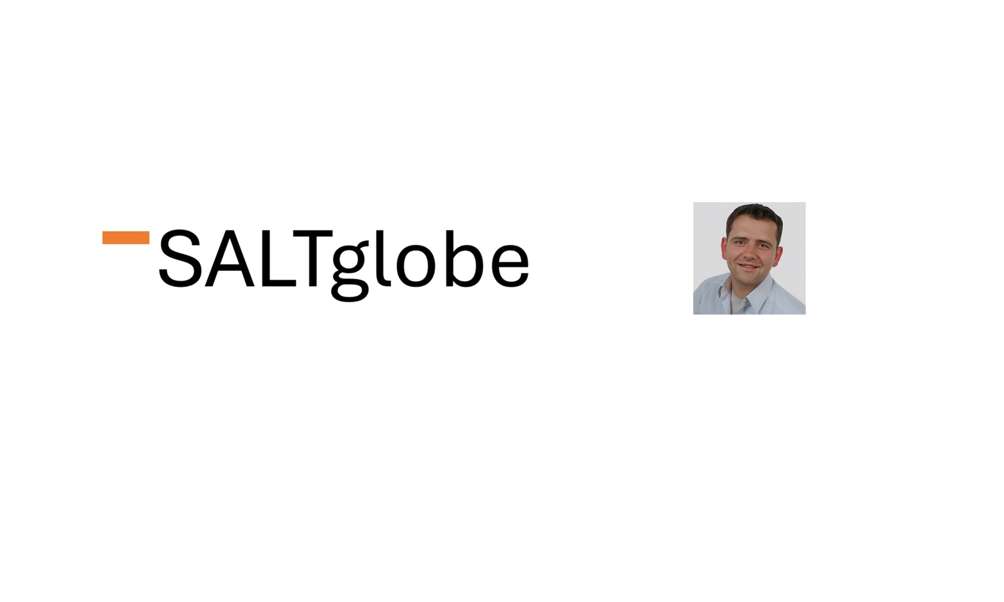 SALTglobe logo with a portrait of Sven Schiller, founder and mechanical engineer, on a white background.